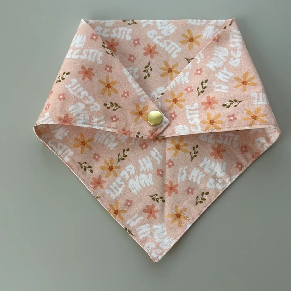 Floral Handmade Dog Bandana – “Mama is My Bestie” – Size S-M